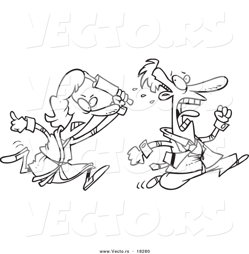 vector-of-a-cartoon-woman-chasing-her-husband-with-a-rolling-pin-outlined-coloring-page-by-toonaday-18280.jpg